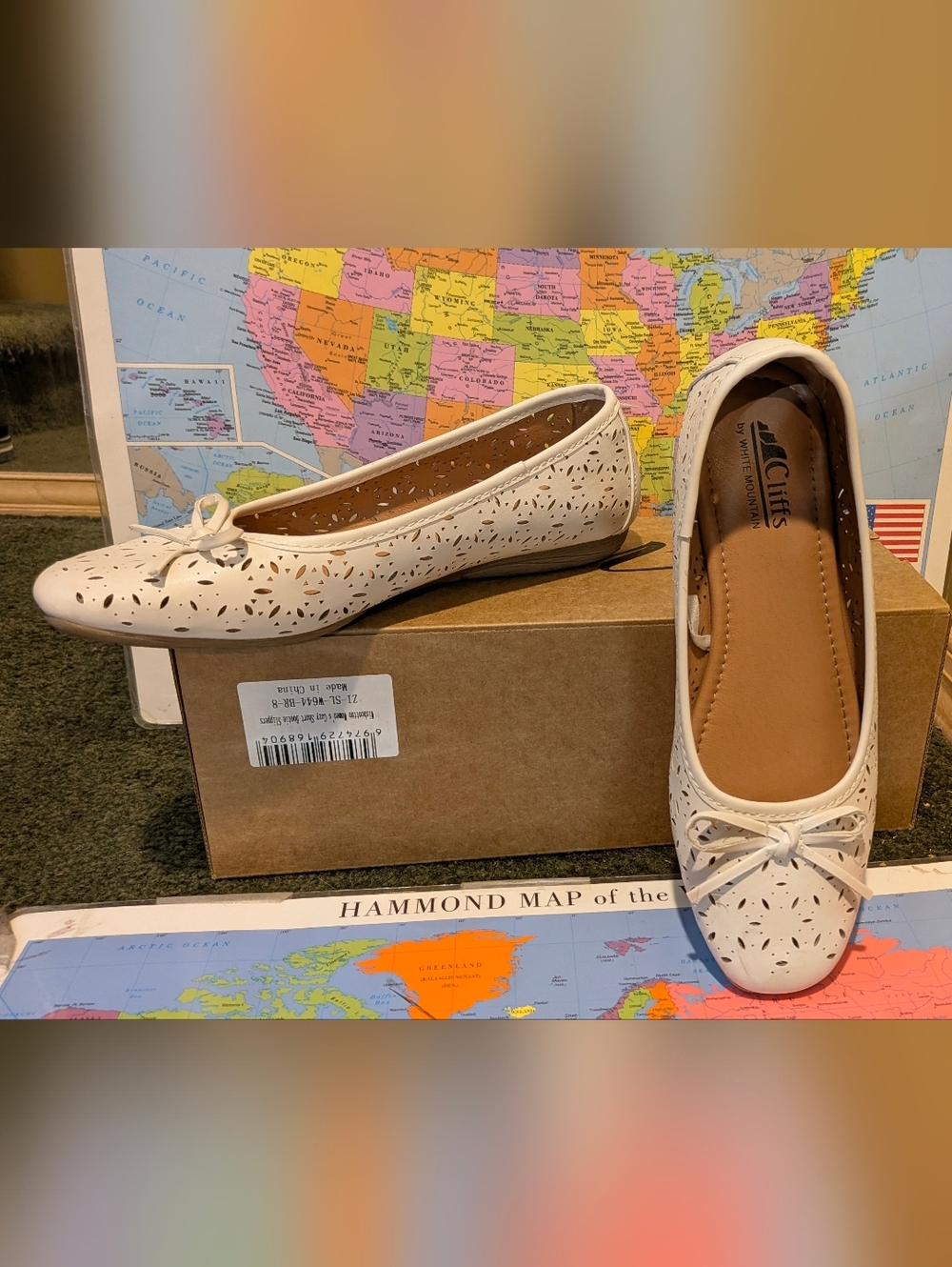 Cliffs by WHITE MOUNTAIN Cream Laser-Cut Bow Ballet Flats